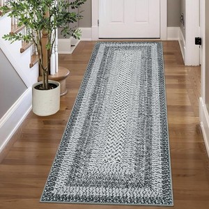 Braided Print Non-Slip Area Rug, Machine Washable Low Pile Polyester Carpet for Living Room Bedroom - 1 of 4