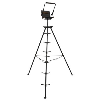 Muddy 12' Nomad Tripod Stand with Hunting Chair, Hunting Gear Deer Stand w/ Swivel Flex Tek Seat & Detachable Gear Bags, 300 Pound Capacity