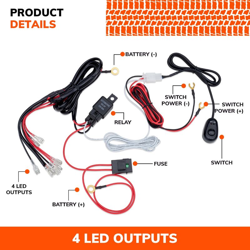 SYLVANIA - Four Output LED Wiring Harness - 12V On Off Switch Power Relay Blade Fuse Off Road LED Work Light, Off Road Driving Light, Truck (1 PC), 2 of 7