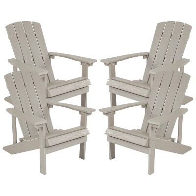 Merrick Lane Set of 4 All-Weather Poly Resin Wood Adirondack Chairs in Light Gray