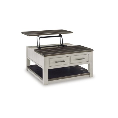 Square Brown and Gray Wood Lift-Top Coffee Table with Storage