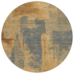 Gold And Charcoal Abstract Washable Indoor Outdoor Area Rug - 1 of 4