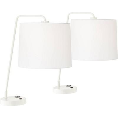 Gwendolyn Cool Gray Metal Table Lamps Set of 2 with Convenience Outlet