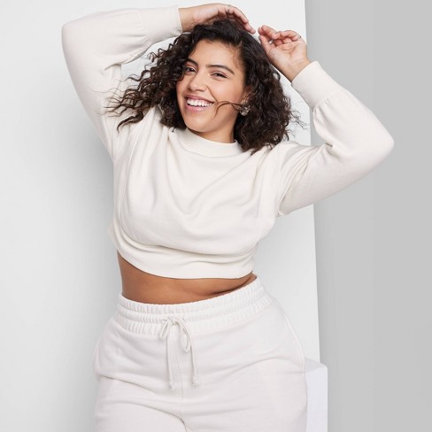 Women's Cropped Crewneck Pullover Sweatshirt - Wild Fable™ Cream 1x : Target