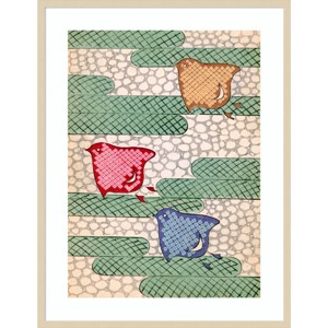 32" x 41" Abstracted Birds by Japanese School Wood Framed Wall Art Print - Amanti Art - 1 of 4