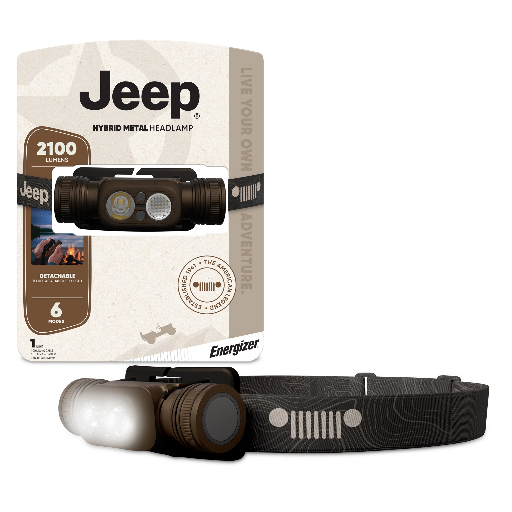 Energizer 2000 Lumens Jeep Hybrid Rechargeable Metal LED Headlamp - Brown