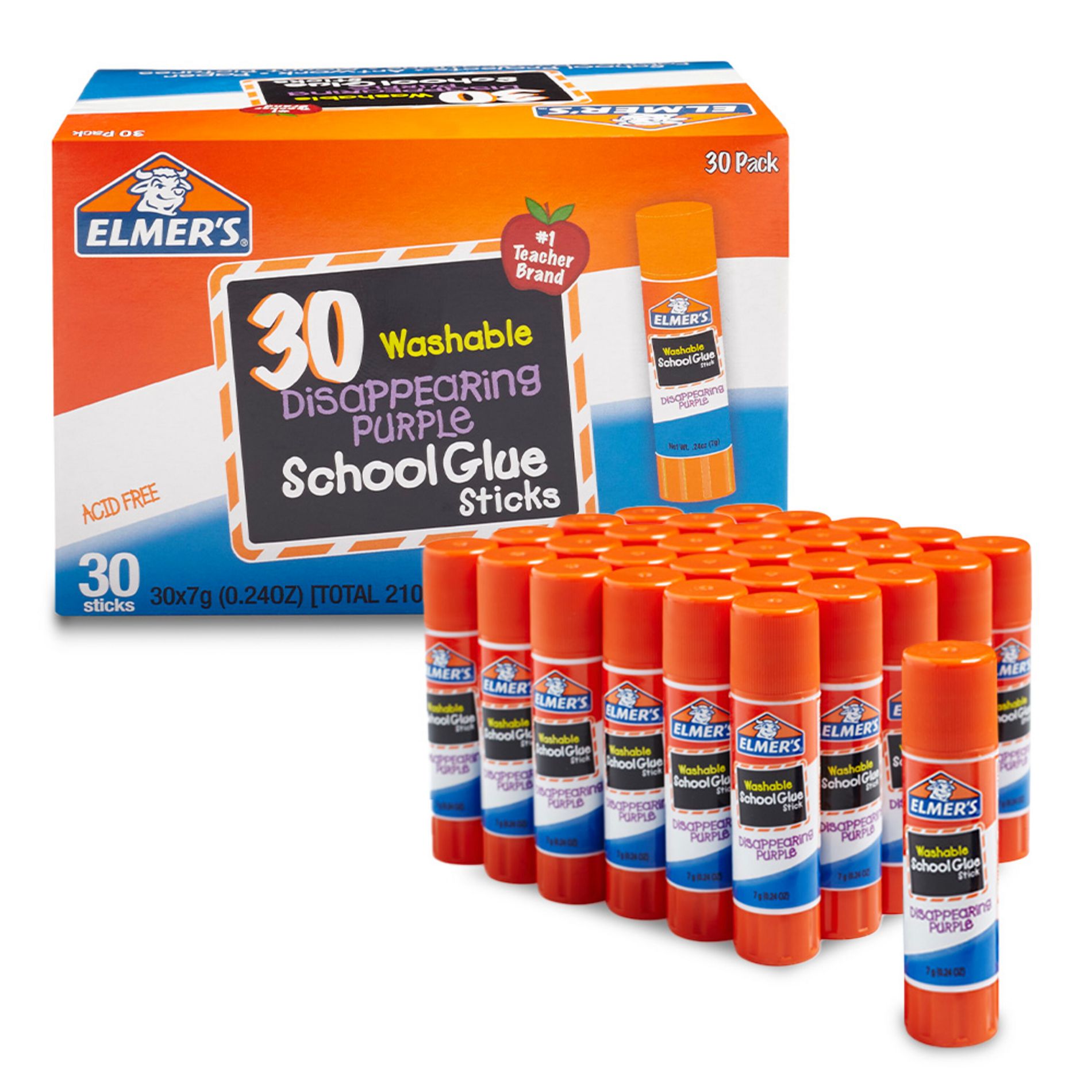 Elmer's 30ct Disappearing Washable Glue Sticks Purple: Art & Stationery, Dries Clear, 0.04 Net Weight, 30 Pack