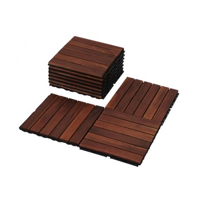 DSVIMOY 12" Patio Deck Tiles, 10pcs DIY Module Interlocking Decking Tiles, Floor Tile for Porch Poolside, Balcony, Brown, 12"*12"*0.8"