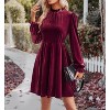 Coolmee Women Casual High Neck Elastic Waistline Long Sleeve Velvet Midi Dress Wedding Guest Short Wrap Tunic Formal Dress - 2 of 4