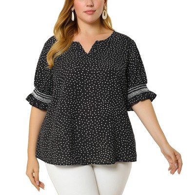 Agnes Orinda Women's Plus Size Pin Dots V-neck Dressy Trendy