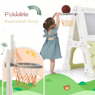 Children’s Multi-Functional Playground Climbing Playset Set with Basketball Hoop, Kids Climbing Set for Home, Daycare-Green