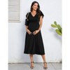 Coolmee Womens Maternity Midi Dress Wrap V Neck Baby Shower Pregnancy Dresses Elegant Classy Ruffle Sleeve Dress for Photoshoot - 3 of 4