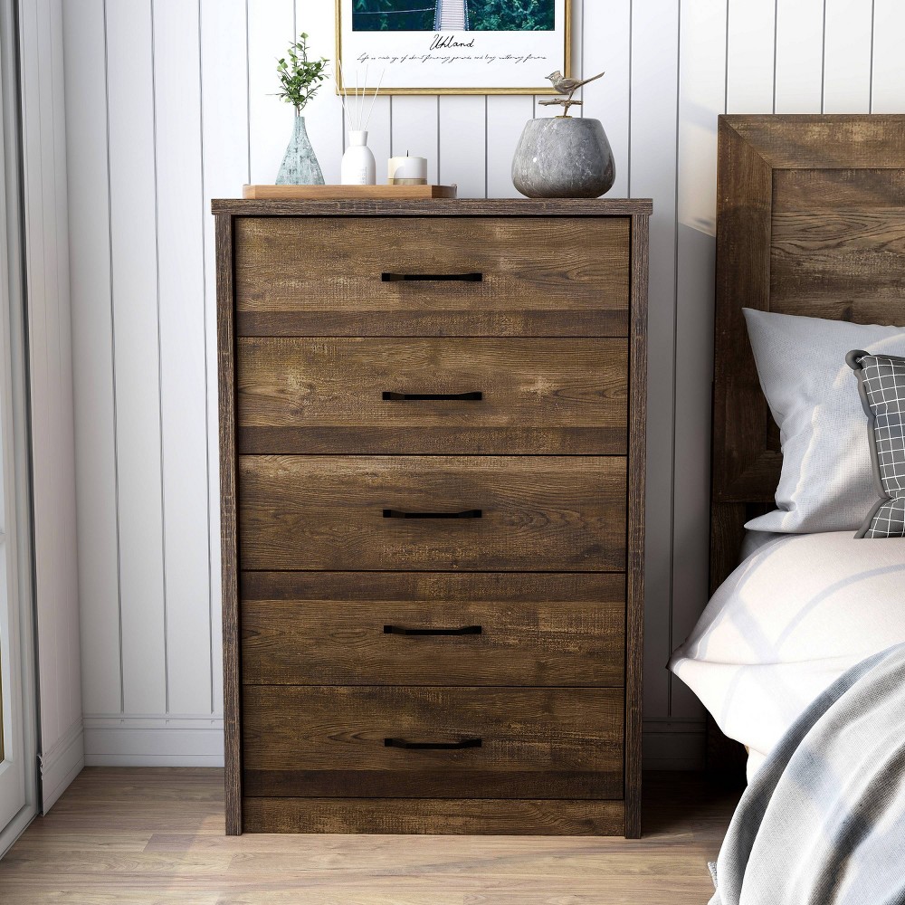 Culver Rustic 5 Drawer Chest Walnut - miBasics