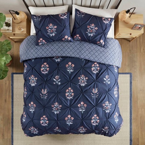 Madison Park 3pc Cassia Pintuck Microfiber Print Duvet Cover Set Navy Blue - image 1 of 4