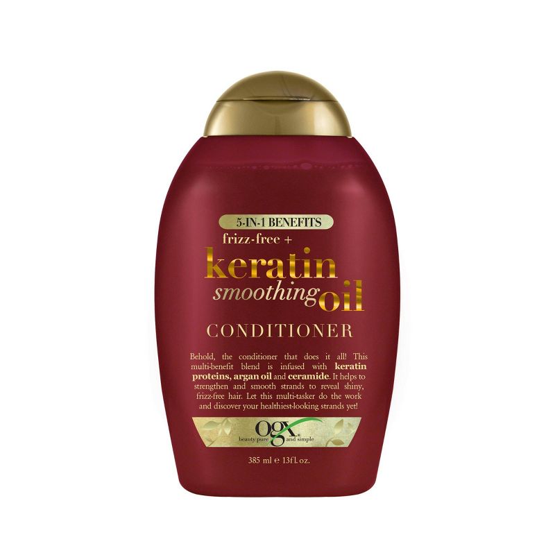 OGX Frizz-Free + Keratin Smoothing Oil Conditioner, 5 in 1, for Frizzy Hair, Shiny Hair  - 13 fl oz, 1 of 11