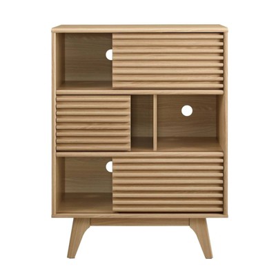 Oak 3-Tier Light Wood Mid-Century Modern Accent Cabinet