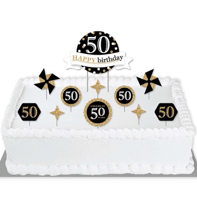 Big Dot of Happiness Adult 50th Birthday - Gold - Birthday Party Cake Decorating Kit - Happy Birthday Cake Topper Set - 11 Pieces