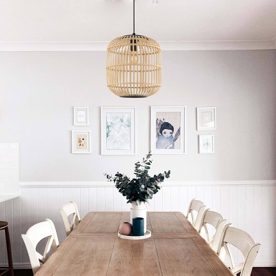 Bordesley 20" Black Wooden Drum Pendant Light for Indoor/Outdoor