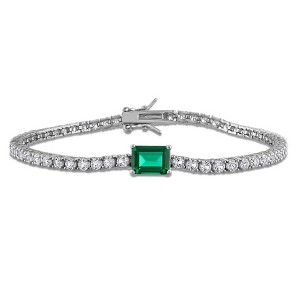 EVERLY JEWELRY | Sterling Silver 6 3/4 CT TGW Created Emerald and Created White Sapphire Bracelet, 7.25-inch - 1 of 4