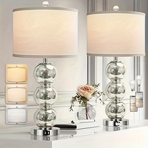 Aortzio Set of 2 Modern Glass Table Lamps,Bedside Lamp with 2USB,3-Color Temperature - 1 of 4