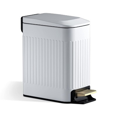 Small Bathroom Trash Can with Lid Soft Close-5L/1.3 Gal Slim Garbage Can-Metal Step Wastebasket-Rectangle Narrow Waste Bin