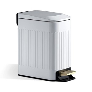 Small Bathroom Trash Can with Lid Soft Close-5L/1.3 Gal Slim Garbage Can-Metal Step Wastebasket-Rectangle Narrow Waste Bin - 1 of 4
