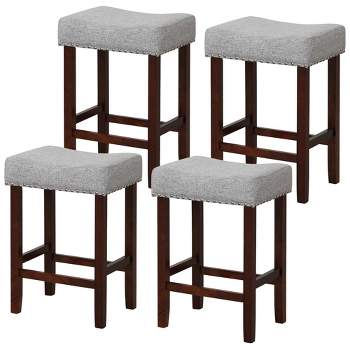 Tangkula Set of 4 Bar Stools Counter Height Saddle Kitchen Chairs w/ Wooden Legs