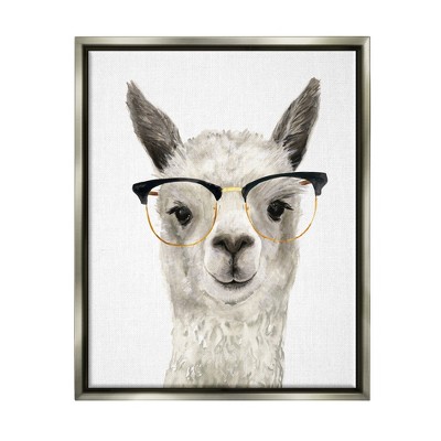 Stupell Industries Farm Animal Llama In Glasses Framed Floater Canvas Wall Art