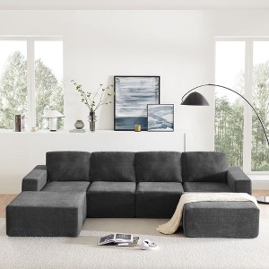 Okak Luxury Modular U-Shaped Sectional Couch with Ottoman Cloud Chenille Floor Sofa Fully Compressed Upholstered for Living Room,Apartment, Dark Gray - 1 of 4