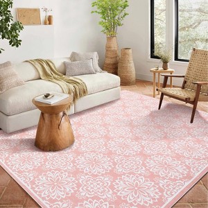 Modern Washable Area Rug for Living Room, Floral Area Rug with Non Slip Backing, Foldable Indoor Low Pile Carpet for Home - 1 of 4