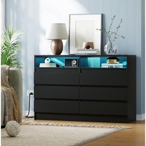 Drawer Dresser with Charging Station,  LED Lights, Chest of Drawers with Power Outlet, Organizer Cabinet for Bedroom, Living Room, Entryway, Black - 1 of 4