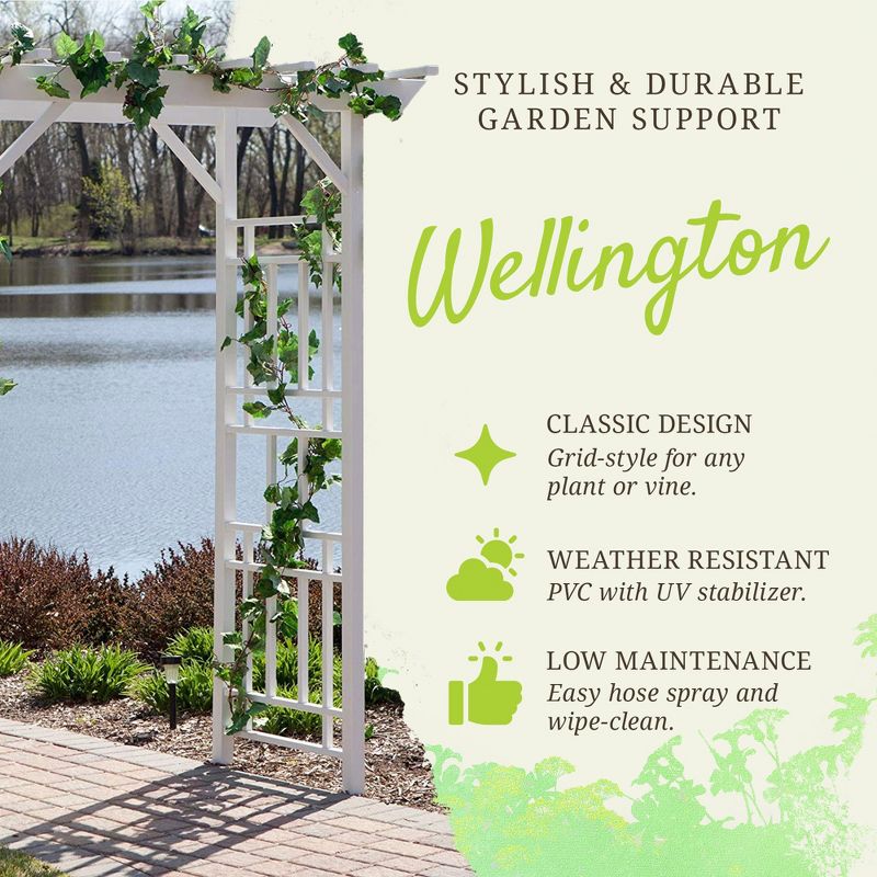 Dura-Trel Wellington Arbor, 72 by 95 Inch PVC Patio Garden Arch, Outdoor Backdrop Frame Decoration or Trellis for Climbing Plants, White, 2 of 7
