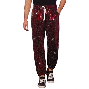 INSPIRE CHIC Men's Elastic Waist Nightwear Club Shiny Sequins Joggers - 1 of 4
