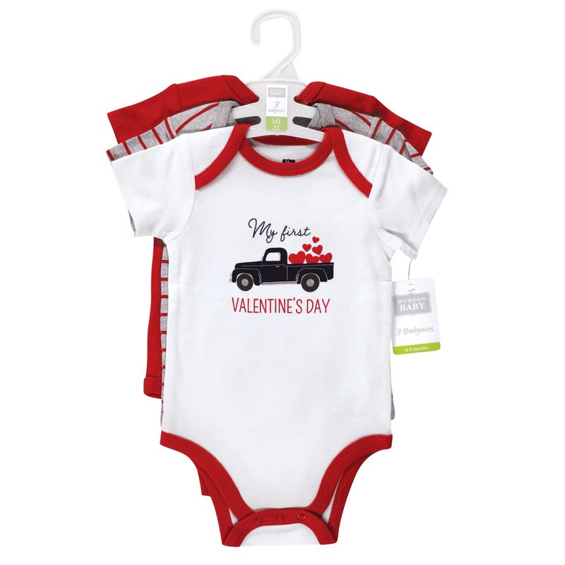 Hudson Baby Infant Boy Cotton Bodysuits, Valentine Truck, 3 of 7