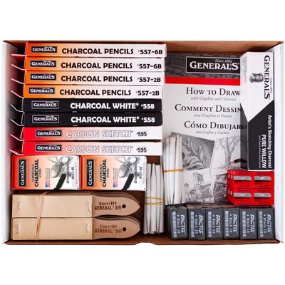 General's Charcoal Classroom Pack, Assorted Hardness, Assorted Tools, Set of 235