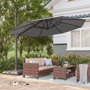 Sonkuki 11FT Outdoor Cantilever Patio Umbrella w/Base and Aluminium Pole, 360° Rotation and Infinite Canopy Angle Adjustment - 1 of 4