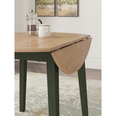 Round Beige and Green Extendable Wood Dining Table