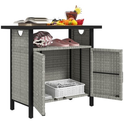 Outsunny Outdoor Pool Towel Storage Cabinet Organizer, PE Rattan Pool Valet