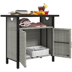 Outsunny Outdoor Pool Towel Storage Cabinet Organizer, PE Rattan Pool Valet - 1 of 4
