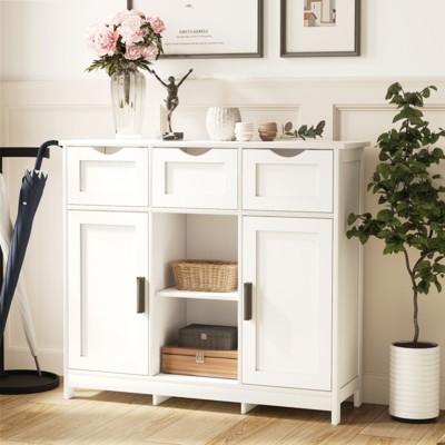 SKRAN Storage Cabinets,Wooden Floor Cabinet,with Drawers and Shelves Storage Cabinets,Accent Cabinet for Living Room,Bedroom,Bathroom