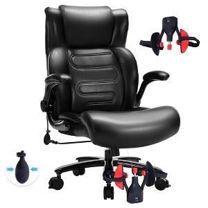 Grungis PU Leather Swivel Office Chair with Wheels,Modern Gaming Chair with Adjustable Height and Thigh Exerciser,Computer Chair for Office - 1 of 4