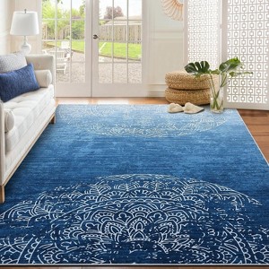 Washable Runner Rug, Vintage Ombre Non-Slip Kitchen Carpet, Low Pile, Soft Medallion Boho Design for Hallway, Entryway - 1 of 4