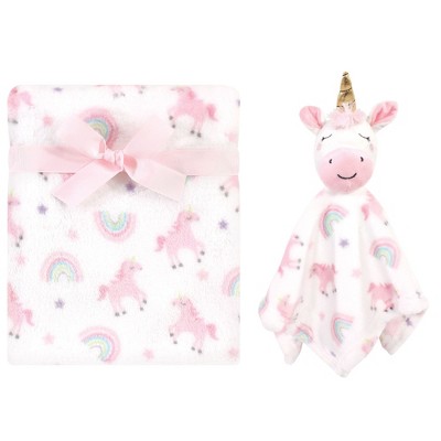 Luvable Friends Baby Girl Plush Blanket and Security Blanket, Rainbow Unicorn, One Size