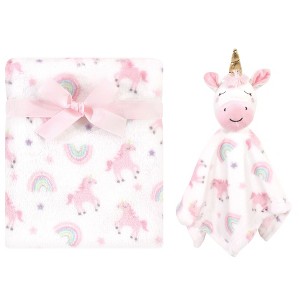 Luvable Friends Baby Girl Plush Blanket and Security Blanket, Rainbow Unicorn, One Size - 1 of 3