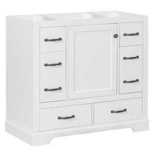 ChicFurnit 36 Inch Bathroom Vanity without Sink Freestanding Bathroom Vanity Base with 6 Drawers Adjustable Shelf for Bathroom, White/Gray - 1 of 4