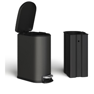 13 Gal / 50 L Stainless Steel Kitchen Trash Can with Lid, Slim Step-On Garbage Bin, Rustproof Trash Can with Soft Close, Inner Bucket & Rear Handle - 1 of 4