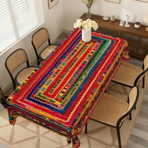 LOVEVOOK Washable Round Boho Tablecloth, Rectangle Bohemia Table Cover for Party Picnic Dinner Christmas Decor Indoor and Outdoor - 1 of 4