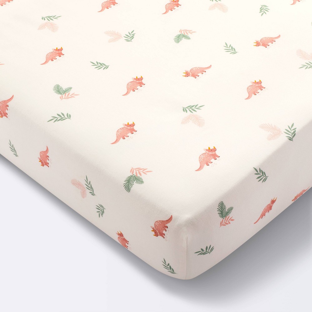 Photos - Bed Linen Cotton Fitted Crib Sheet - Pink Dinosaurs - Cloud Island™