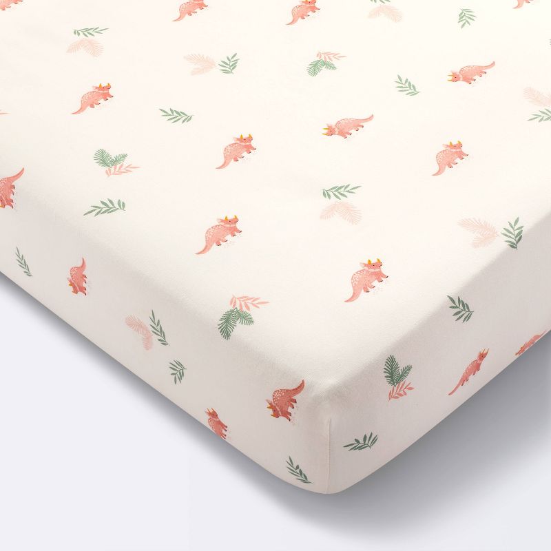 Cotton Fitted Crib Sheet - Pink Dinosaurs - Cloud Island&#8482;, 1 of 9