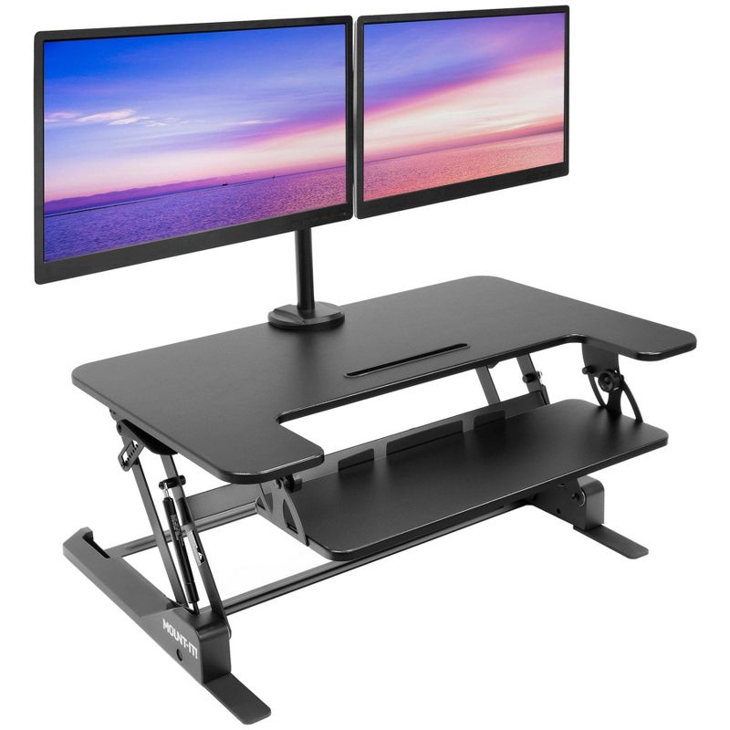 Mount-It! Height Adjustable Standing Desk Converter with Bonus Dual Monitor Mount Included - Wide 36 Inch Sit Stand Workstation with Gas Spring Lift, 2 of 10